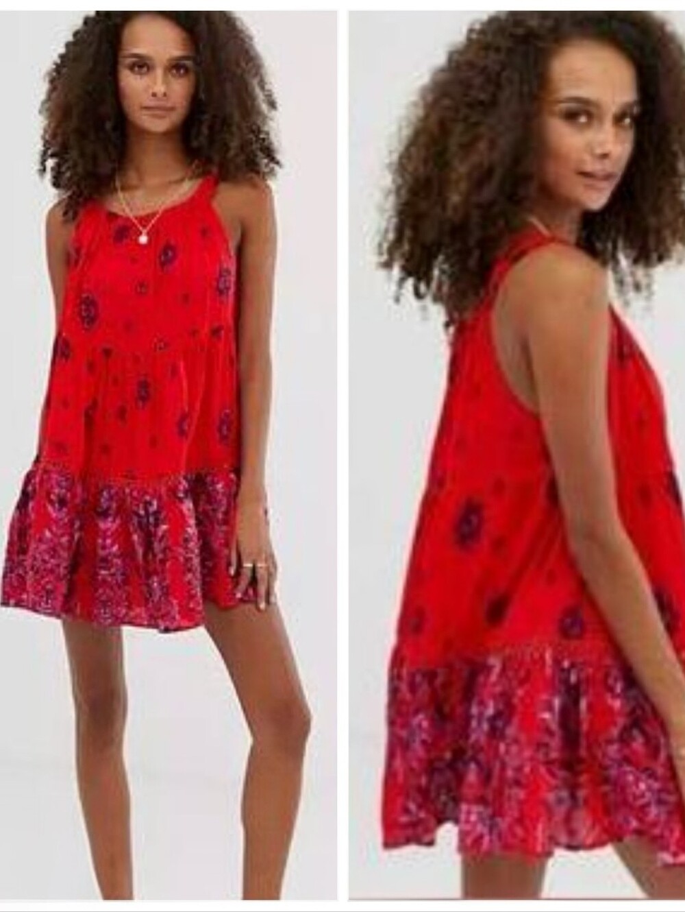 Intimately Free People Talk To Me Trapeze Mini Dress Red & Purple Women's Small - Picture 2 of 9